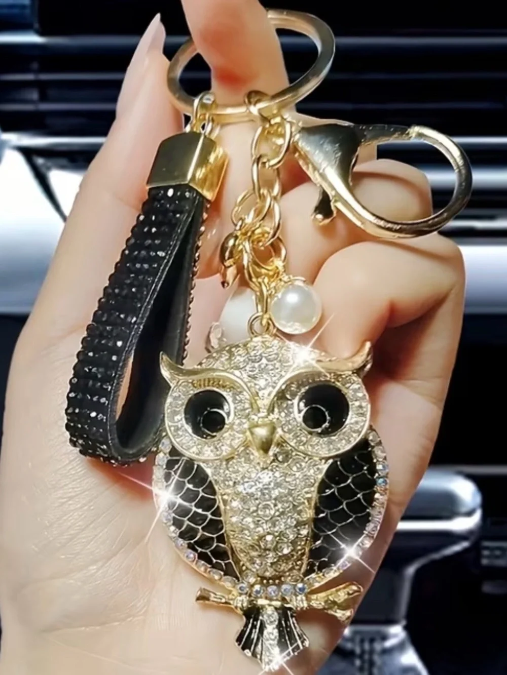 Gold Owl Keychain with Black Accents - Women's Accessory